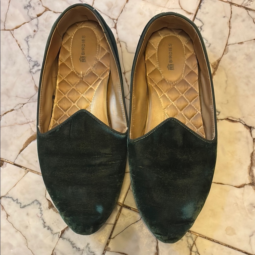 Birdies Green Velvet Flats